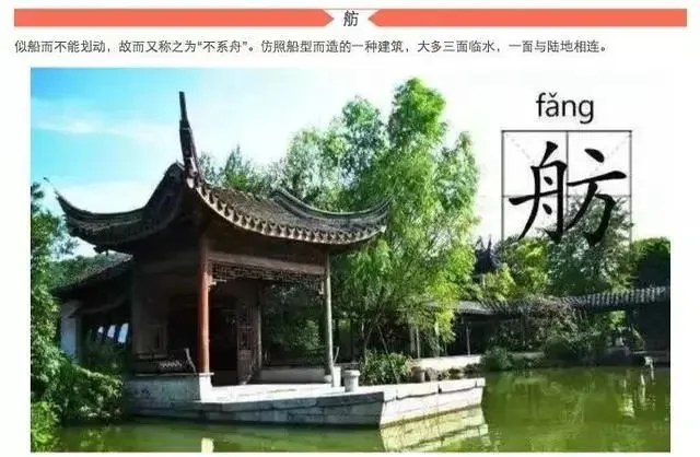 亭台、楼阁、轩榭、廊舫,这些建筑的特点是什么?