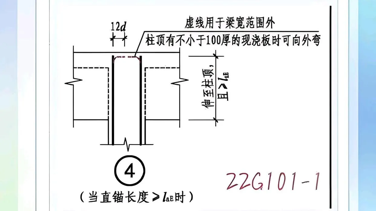 框架柱中部封顶钢筋锚固构造要求，22G钢筋平法图集是怎么规定的