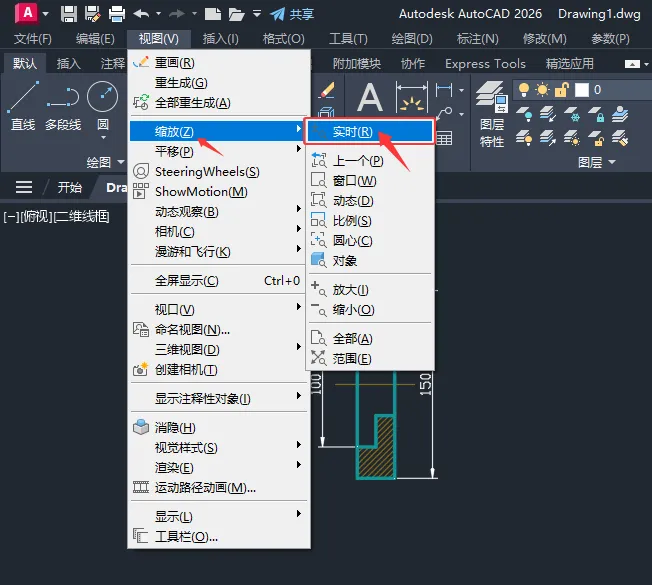 CAD2026的实时缩放怎么使用？