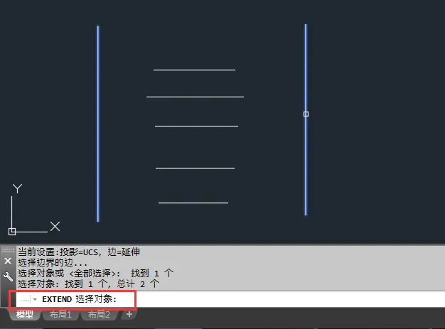 cad怎么栏选延伸多个对象