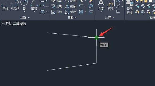 cad2022两根线怎么画弧形的方法