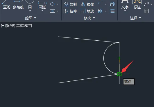 cad2022两根线怎么画弧形的方法