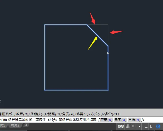 CAD怎么以角度进行倒角处理