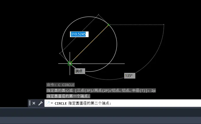 CAD2023画圆时怎么进入2p两点创建圆？