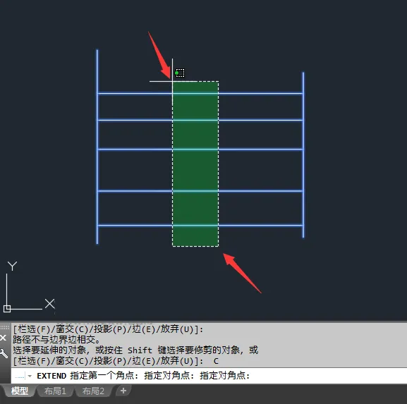 CAD怎么窗选延伸所有对象