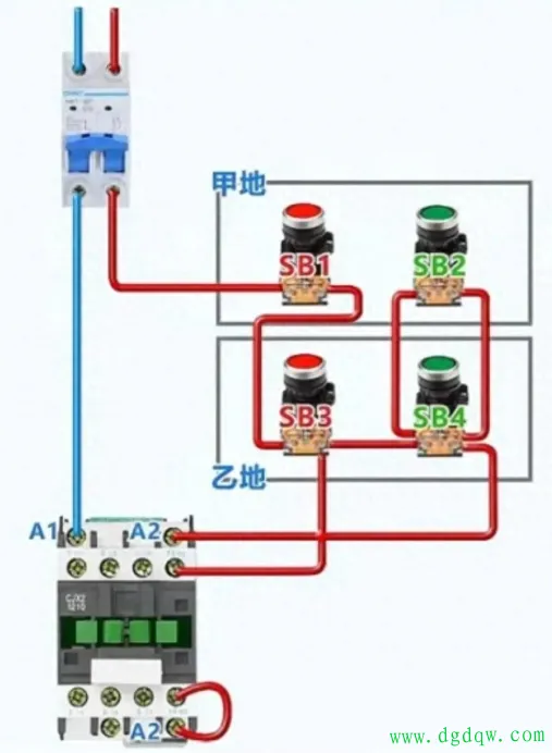 三相电机两地控制电路图解